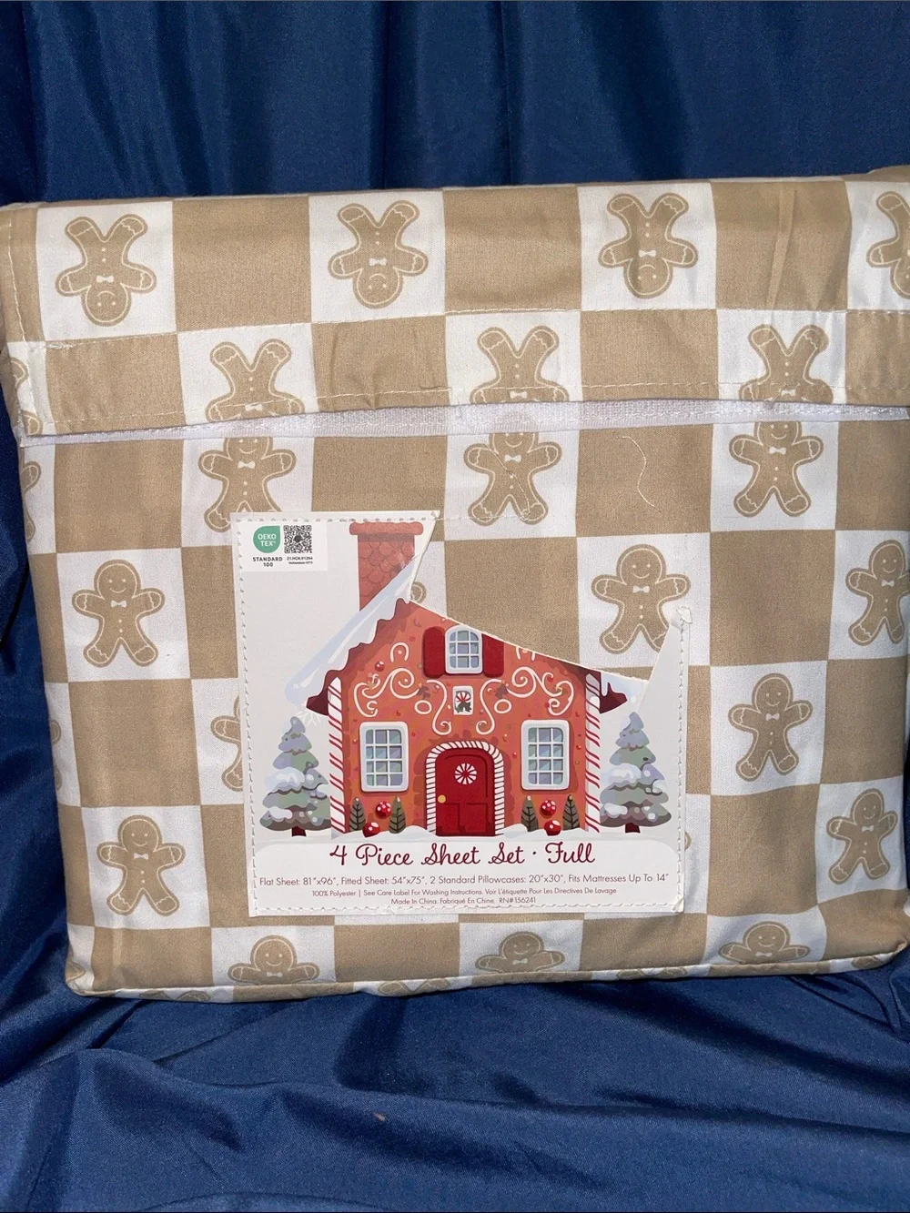 Gingerbread Man Full Sheet Set - Beige Check with Gingerbread Motif